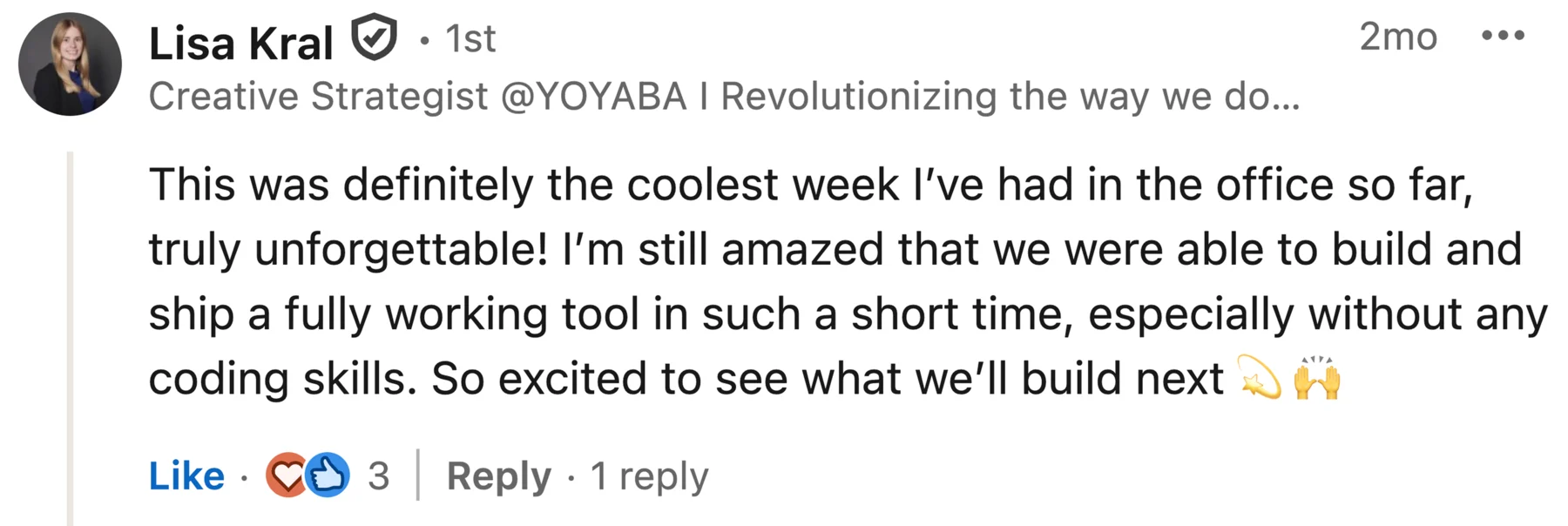 Participant feedback screenshot 1 from a Corporathon AI hackathon