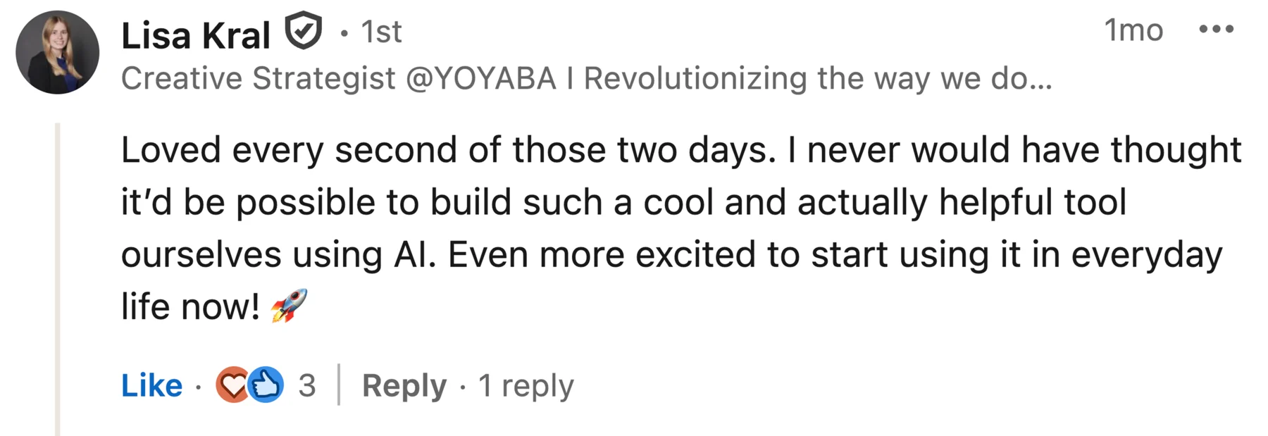 Participant feedback screenshot 5 from a Corporathon AI hackathon