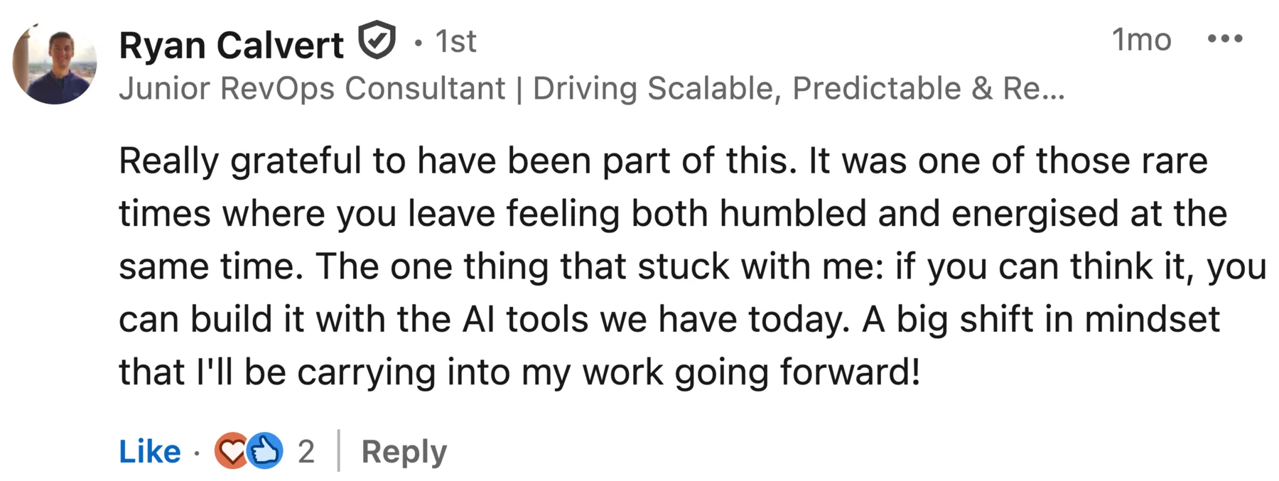 Participant feedback screenshot 7 from a Corporathon AI hackathon
