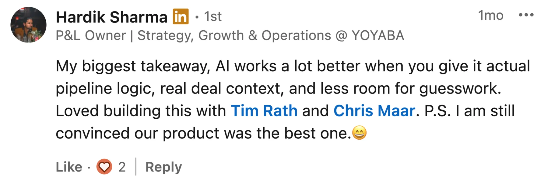 Participant feedback screenshot 8 from a Corporathon AI hackathon
